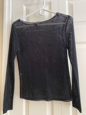 Express Black Open-Knit Long Sleeve Crew Neck Sweater